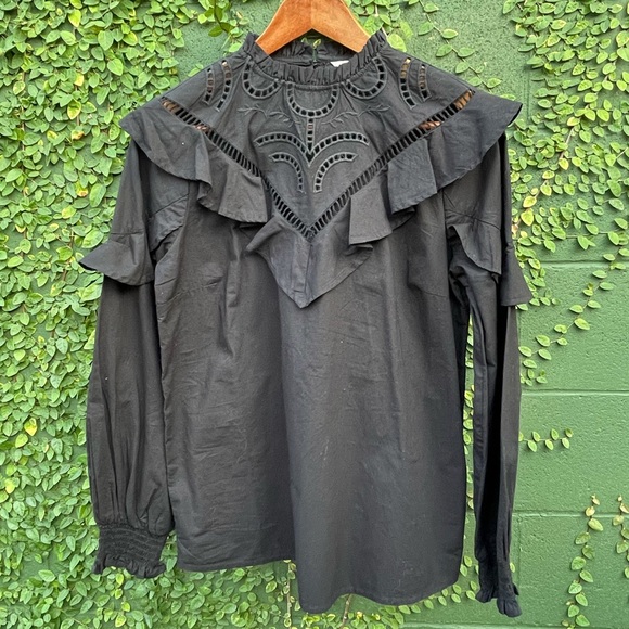 NWT | Love & Roses | cutwork black poplin blouse | Size 8 - Picture 2 of 10